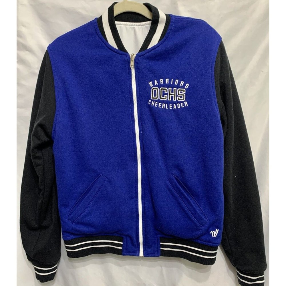 Cheerleader Jacket Small Reversible Blue/Black/White Halloween Costume
